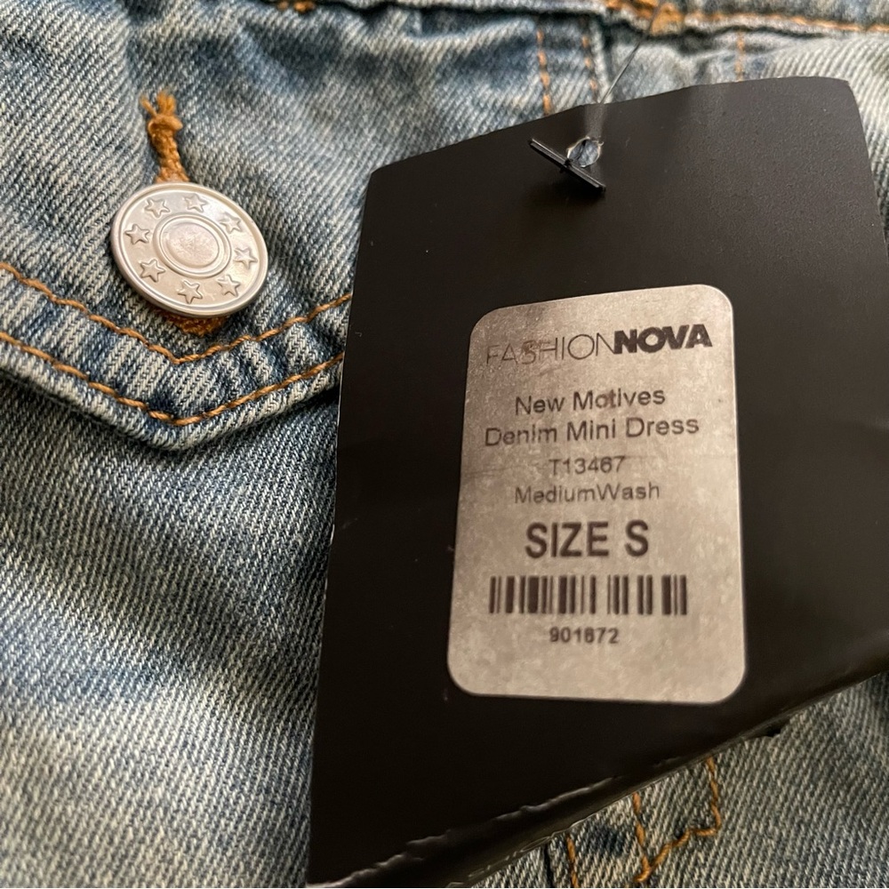 Fashion Nova Blue Denim Off-Shoulder Kids Dress - Picture 4 of 6